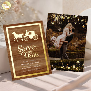 Fairytale Carriage Wedding Save the Date Gold