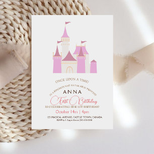  Fairytale Castel Princess First Birthday Party  Invitation