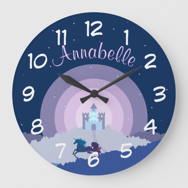 Fairytale Castle and Unicorn Personalised Large Clock (Front)