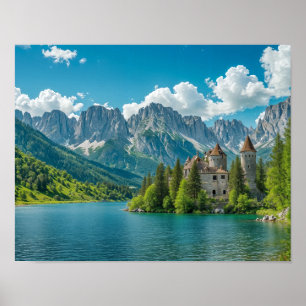 Fairytale Castle at the Foot of the Mountain. Art  Poster