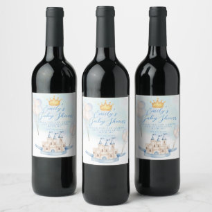 Fairytale castle Crown Baby Shower Thank You Wine Label