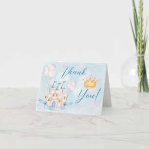 Fairytale castle crown blue balloons boy thank you card
