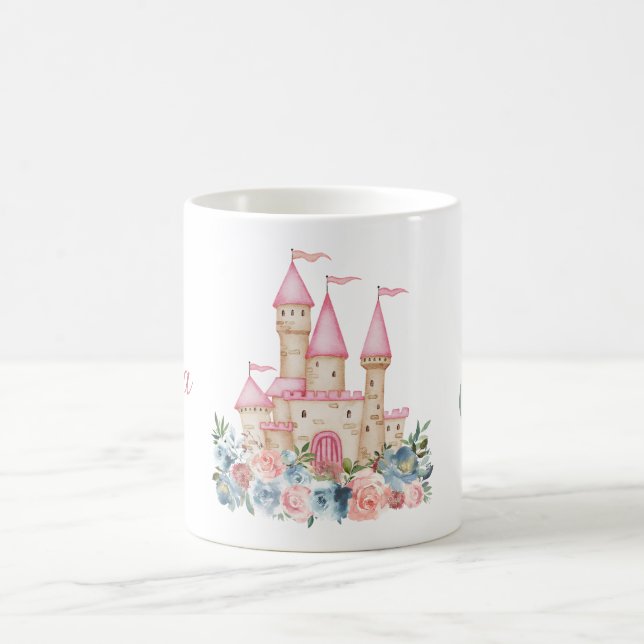Fairytale Castle Fantasy Monogram Name Floral Kids Coffee Mug (Center)