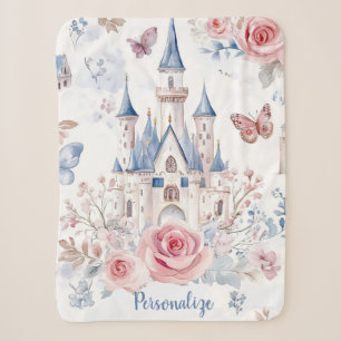 Fairytale Castle Floral Butterfly Personalised Sherpa Blanket