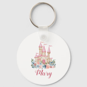 Fairytale Castle Kids Name Soft Colours Floral Cut Key Ring