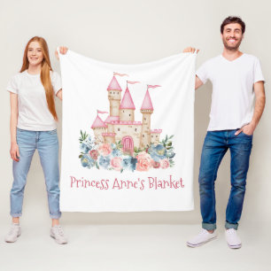 Fairytale Castle Kids Room Princess Name Floral Fleece Blanket