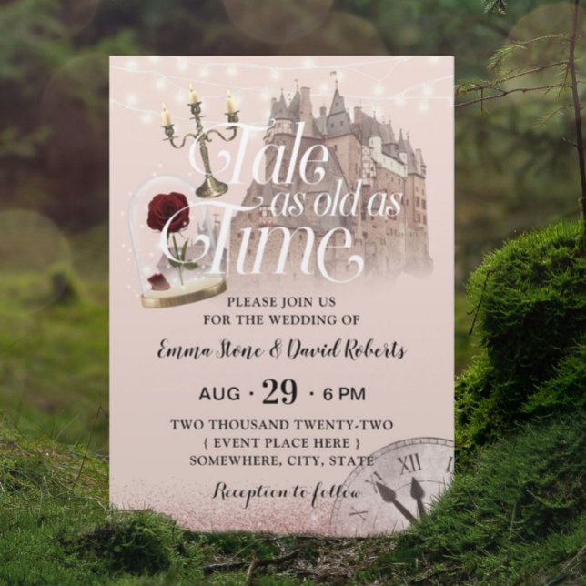 Fairytale Castle Modern Blush Rose Gold Wedding Invitation (Creator Uploaded)