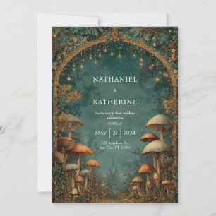 Fairytale Castle Mushroom Archway Gold Lantern Invitation