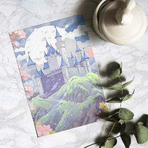 Fairytale Castle Pastel Watercolor Landscape Holiday Card