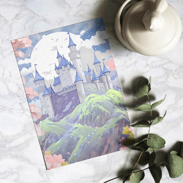 Fairytale Castle Pastel Watercolor Landscape Holiday Card (Creator Uploaded)