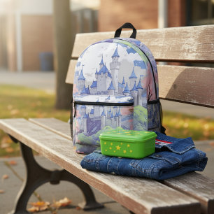 Fairytale Castle Pastel Watercolor Printed Backpack