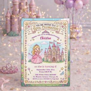 Fairytale Castle Princess 4th Birthday Party Invitation