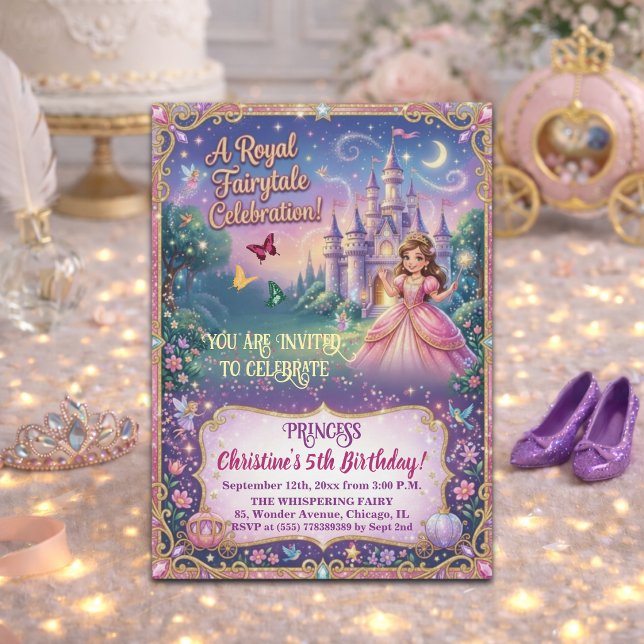 Fairytale Castle Princess 5th Birthday Party Invitation (Creator Uploaded)