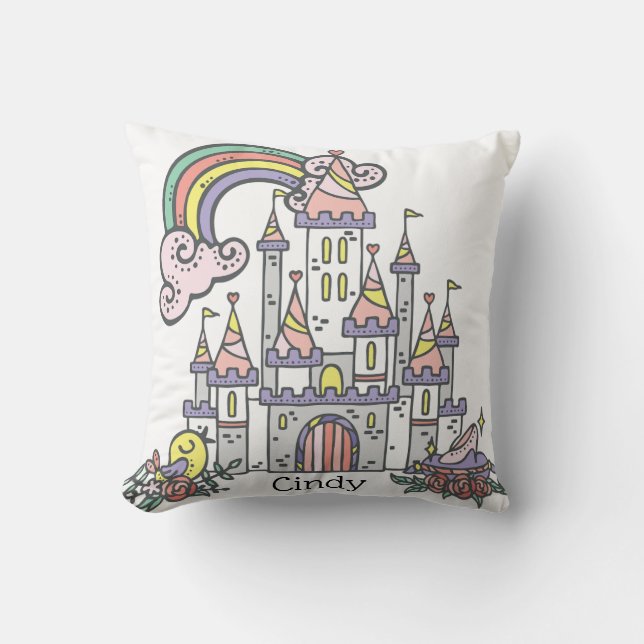 Fairytale Castle Princess Custom Name Cushion (Front)