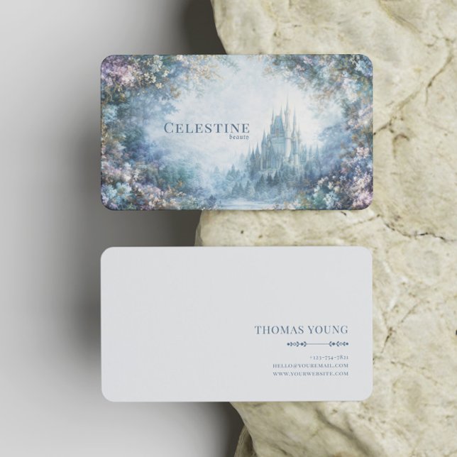 Fairytale Castle Purple Floral Misty Forest Business Card (Creator Uploaded)
