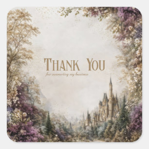 Fairytale Castle Purple Floral Vintage Forest Square Sticker