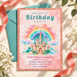 Fairytale Castle Rainbow Birthday Party Invitation