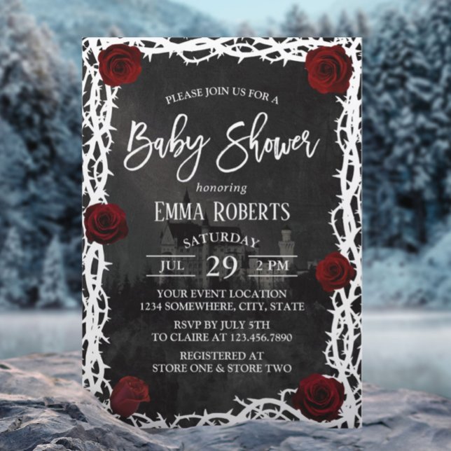Fairytale Castle Red Rose Thorn Frame Baby Shower Invitation (Creator Uploaded)