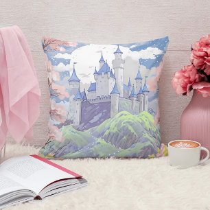 Fairytale Castle Spring Pastel Watercolor Cushion