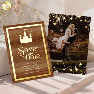 Fairytale Castle Wedding Save the Date Gold
