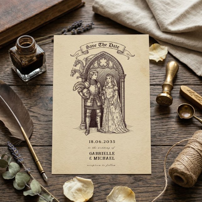 Fairytale Couple Gothic Arch Mediaeval Wedding Save The Date (Creator Uploaded)