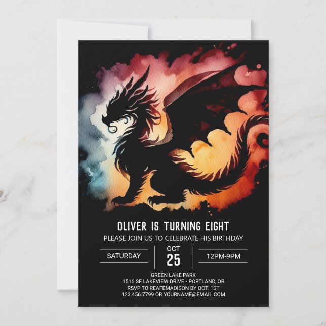 Fairytale Dragon Birthday Editable Invitation (Front)