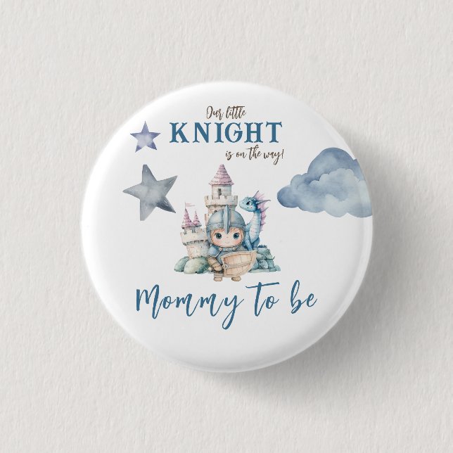 Fairytale Dreamy Dragon Blue Knight Baby Shower  3 Cm Round Badge (Front)