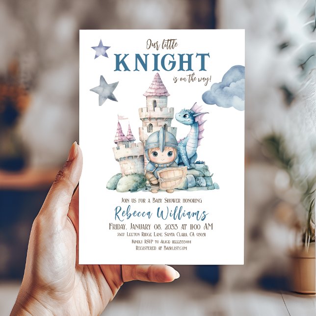 Fairytale Dreamy Dragon Blue Knight Baby Shower  Invitation (Creator Uploaded)