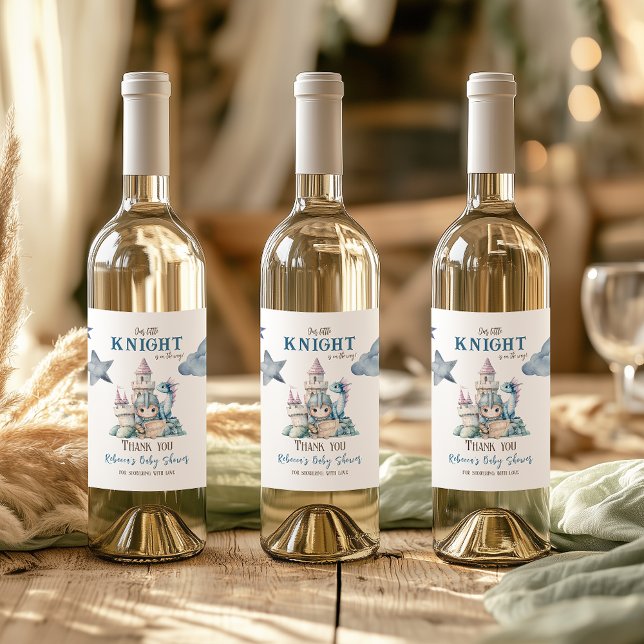 Fairytale Dreamy Dragon Blue Knight Baby Shower  Wine Label (Creator Uploaded)