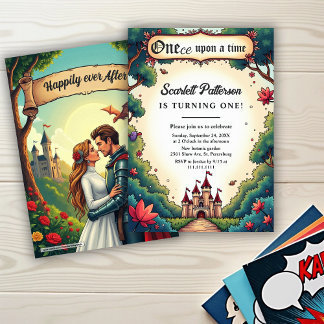 Fairytale Enchanted Forest Castle 1st Birthday Invitation