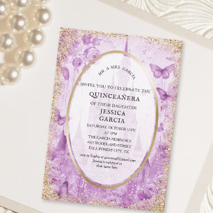 Fairytale Enchanted Forest  Castle Quinceañera  Invitation