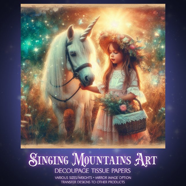 Fairytale Fantasy Unicorn With Girl Decoupage Tissue Paper (Creator Uploaded)