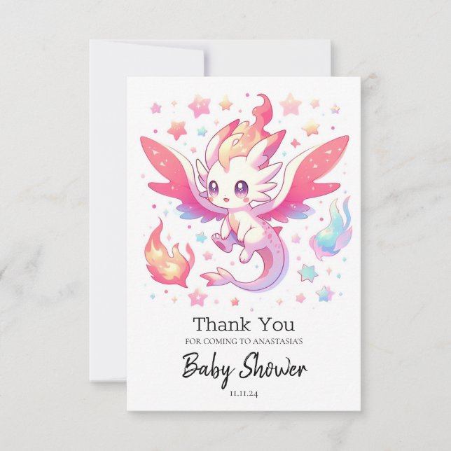 Fairytale Fiery Dragon Baby Shower Thank You Card (Front)