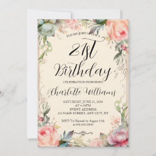 Fairytale Floral 21st Birthday Invitation