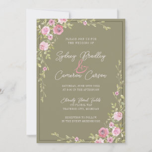Fairytale Floral Pink & Green Garden Vine Wedding Invitation