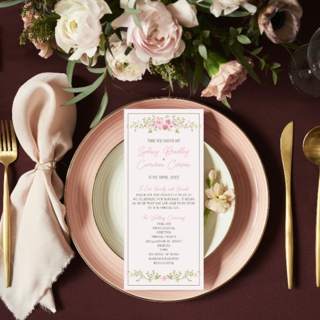 Fairytale Floral Pink Green Wedding Ceremony Program (Creator Uploaded)