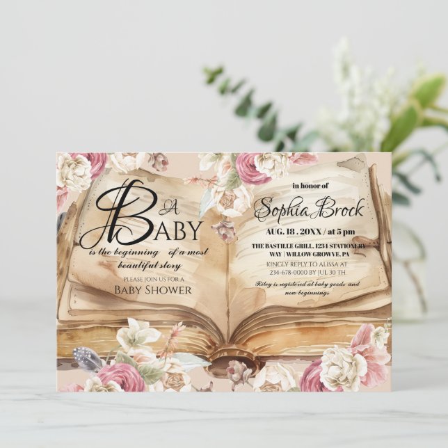  Fairytale Flowers Book Story Baby Shower Invitation (Standing Front)