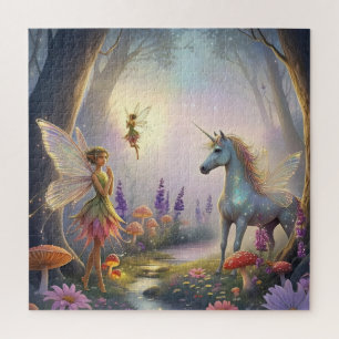 Fairytale Forest Unicorn Trees Fairy Mushroom Jigsaw Puzzle