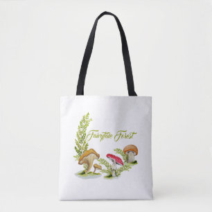 Fairytale forest watercolor set of mushrooms draws tote bag