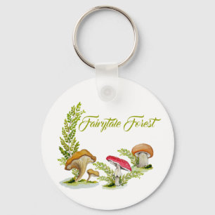 Fairytale forest watercolor set of mushrooms key ring