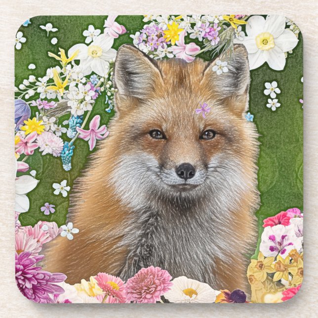 Fairytale Fox in Field of Flowers Coaster (Front)