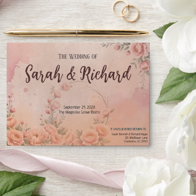 Fairytale Garden Blush Floral Wedding Envelope (Wedding)
