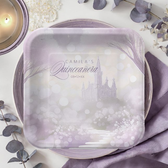 Fairytale Garden Castle Quinceanera Lilac ID1030 Paper Plate (Creator Uploaded)