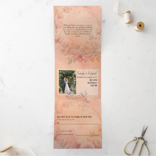 Fairytale Garden Sparkle Wedding Blush Rose Tri-Fold Invitation