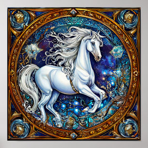 🌙 Fairytale Horse Ornate Circle Fantasy Elegant  Poster