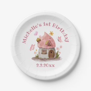  Fairytale house 1st birthday pink cute chic Paper Plate