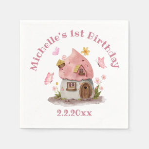 Fairytale house 1st birthday pink cute simple Napkin