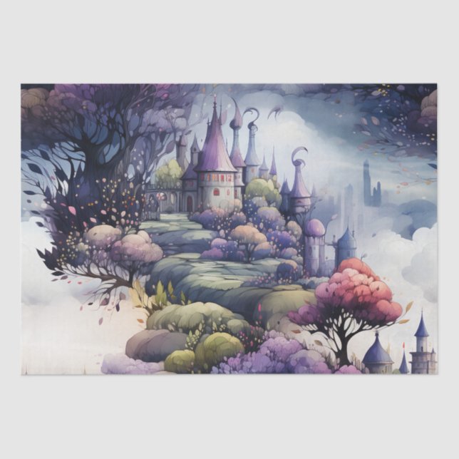 Fairytale in Fairyland Dark Blue Purple and Green  Tissue Paper (Front)