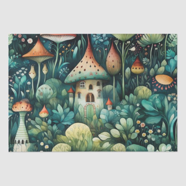 Fairytale in Fairyland Mushroom House Green Orange Tissue Paper (Front)