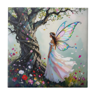 Fairytale Inspired Fairy and Whimsical Tree Ceramic Tile